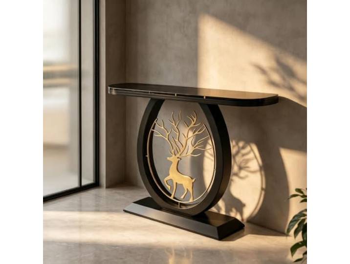Schmaler Konsolentisch mit Metallrahmen, moderner Eingangstisch Flur Platzsparendes Design, robuster Metallrahmen, moderne Ästhetik, vielseitig einsetzbar(Black A,59.1in)