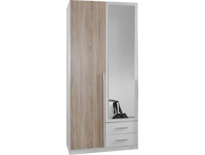 M Möbel-Direkt Deutschlands schnelle Möbel Kleiderschrank Skate in Weiß mit Eiche Sägerau – Drehtürenschrank 91cm Breite