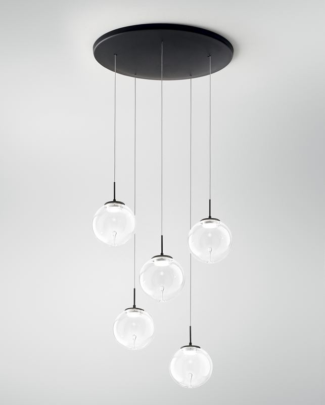 Fabas Luce LED-Pendelleuchte Ariel Schwarz transparent Tropfen 3770-49-372 8019282546443