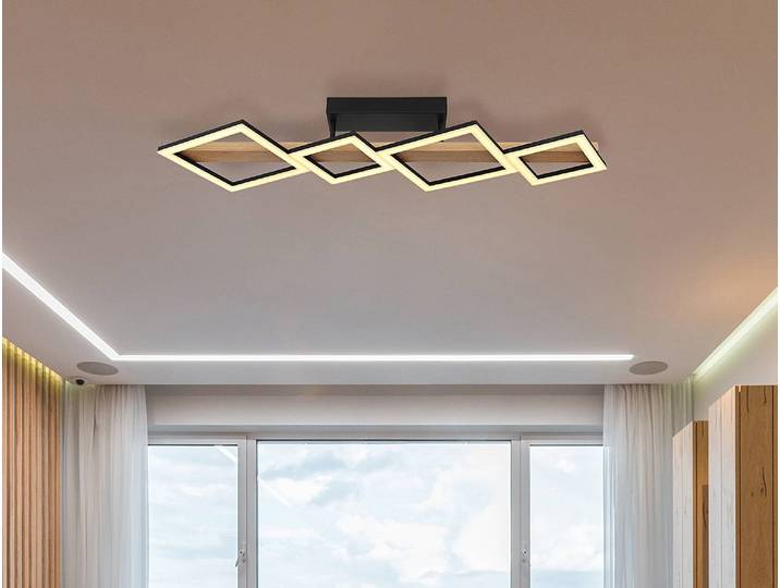 Plafonnier LED Dustin 92cm Marron/Noir Matériau : Bois manufacturé, Métal, Matière plastique Surface en bois : Plaxé Surface en métal : Laqué