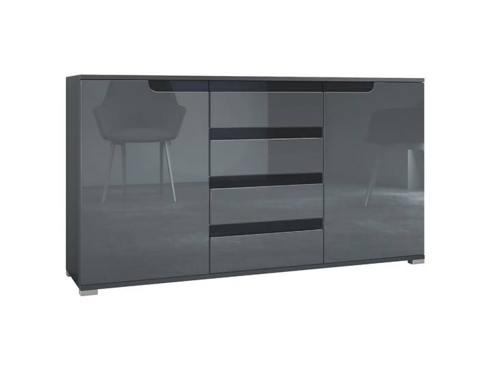 SIDEBOARD Sylt Grau Hochglanz / Schwarz Hochglanz