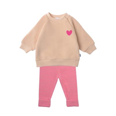 Sweatanzug LILIPUT "Herz", Mädchen, Gr. 62/68, beige (natur), 95% Baumwolle, 5% Polyester, bedruckt, Sportanzüge, mit elastischen Bündchen