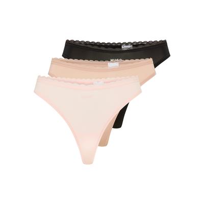 String HUGO UNDERWEAR "TRIPLET MICRO", Damen, Gr. S, 3 Stk., open miscellaneous 962, Jersey, Obermaterial: 85% Polyamid, 15% Elasthan, Unterhosen String, mit niedriger Bundhöhe und tonalem Spitzenbesatz