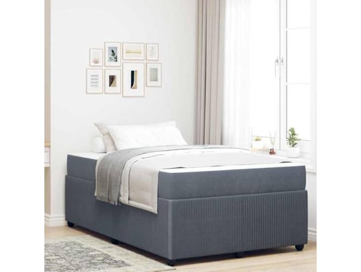 Stoffbezogener stabiler Bettrahmen Modernes Design Dunkelgrau 120 x 200 cm Bettrahmen mit Matratze Dunkelgrau 120x200 cm Stoff Komplettbett mit Taschenfederkern Lattenrost Schlafzimmer Möbel für