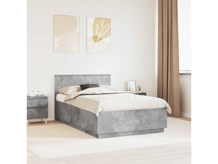 RJPLMFV Bettgestell, Betongrau, 135 x 190 cm, Holz Verstellbarer Wandkopf, quadratische Füße, modernes Design, pflegeleicht