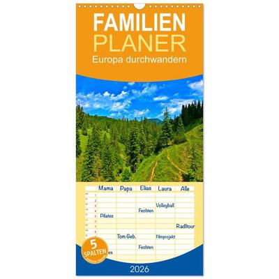 Familienplaner 2026 - Europa durchwandern mit 5 Spalten (Wandkalender, 21 x 45 cm) CALVENDO