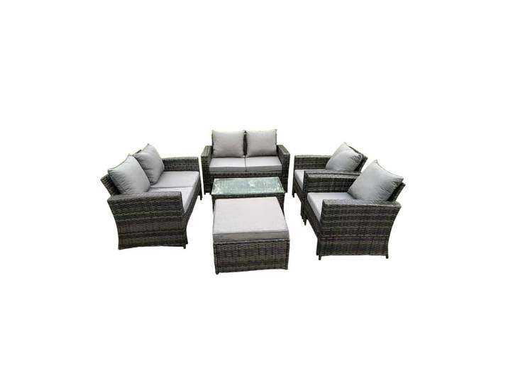 Fimous Gartenmöbel Set Polyrattan Dunkelgrau 7-Sitzer, Metall, rechteckig, Gartenmöbel, Gartengarnituren, Gartenmöbel-Sets