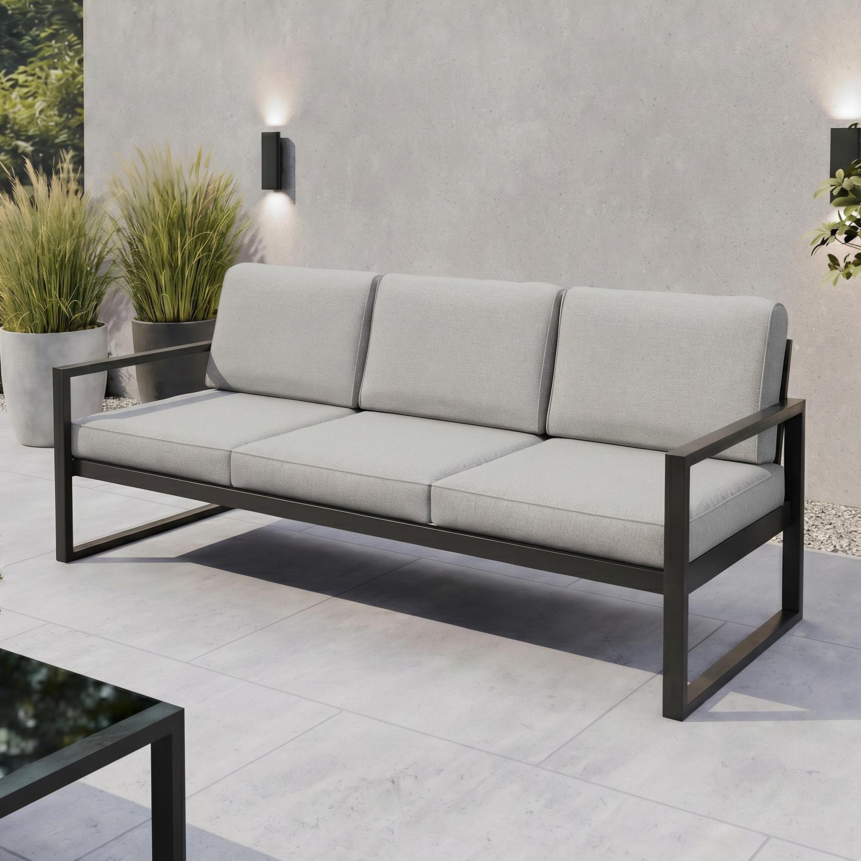 BEAUTYSOFA Garten Lounge Sofa STELLA, 3-Sitzer Gartensofa, Terrassenmöbel, Wasserabweisendes Lounge Sofa für Balkon, Terrasse Hellgrau Patio Base 7
