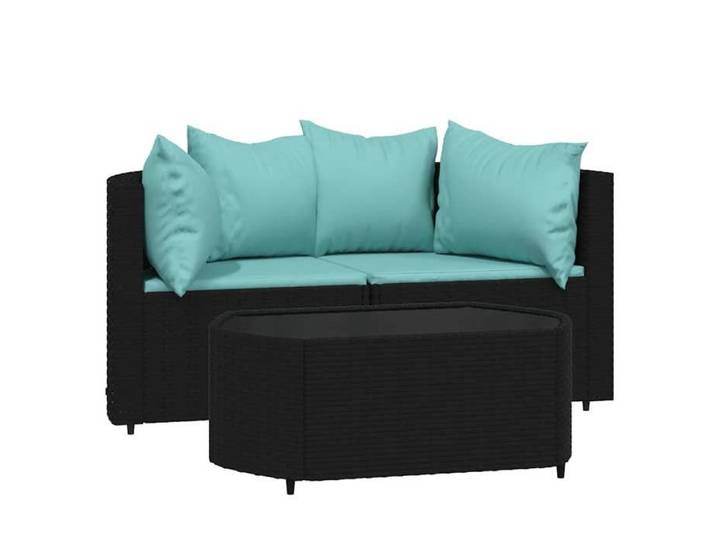 Siège Outdoor - Contre-UV - Salon de jardin 3 pcs avec coussins Noir Résine tressée_555
