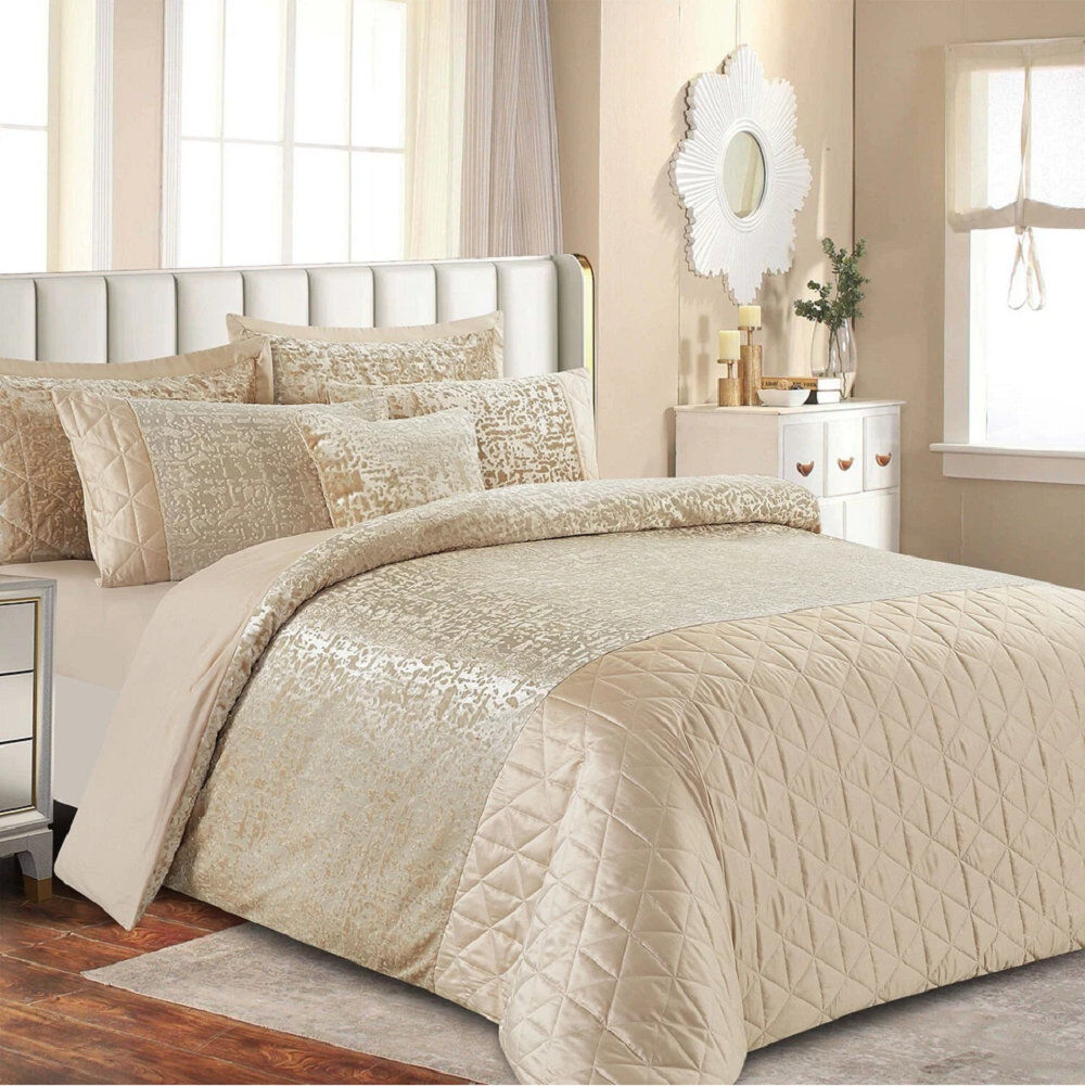 Household Furnishing Polyester Geometric Duvet Cover with Pillowcases Included Beige Kingsize Duvet Cover + 2 Standard Pillowcases