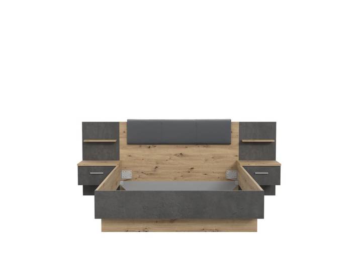 Lit 140x190 cm avec chevets suspendus GINGER imitation chêne et gris foncé
