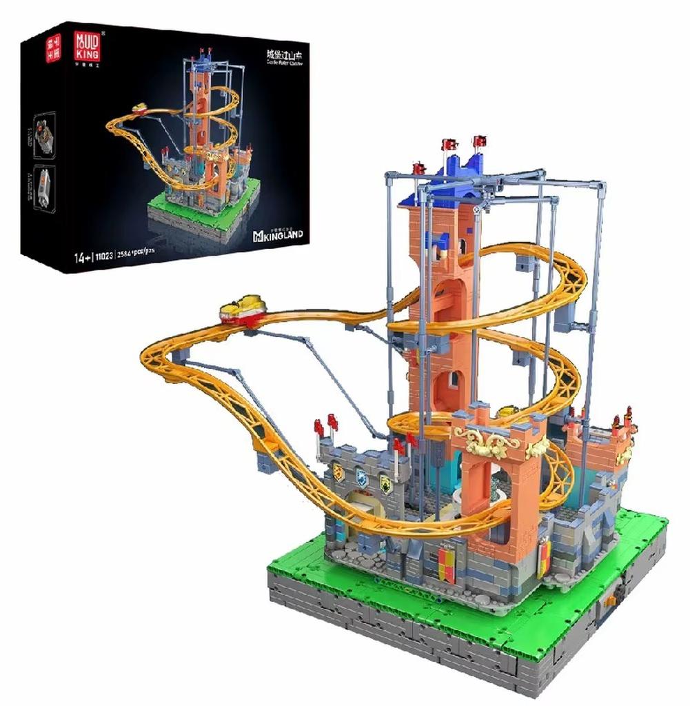 Achterbahn aus Bausteinen - Modell 11023 - Bausatz mit Motor - Modulares Jahrmarktmodell - Kleine Bausteine - ABS-Kunststoff - Ab 14 Jahren