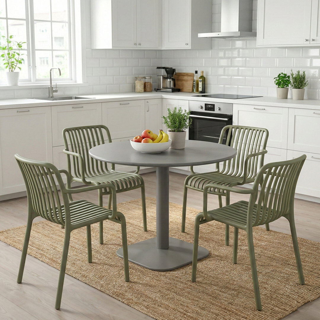 George Oliver Round 5 - Piece 4 - Person L Outdoor Table Set Grey/Green 4