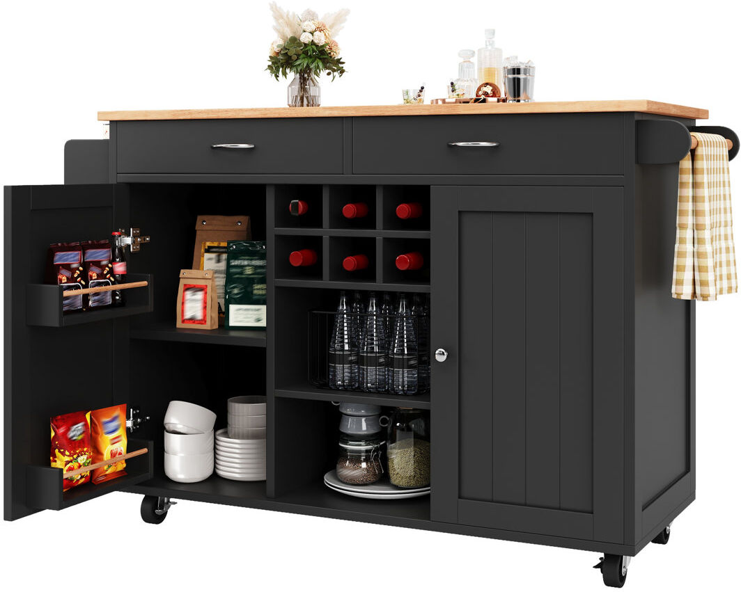 Lark Manor 122 cm W Kitchen Island with Top Black 92cm H X 122cm W X 45cm D