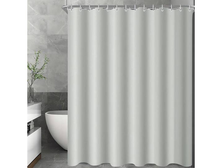 Duschvorhang 180 x 200 cm Grau mit Beschwerung und 8 Ringen, 180x200 cm, Heimtextilien, Badtextilien, Duschvorhänge