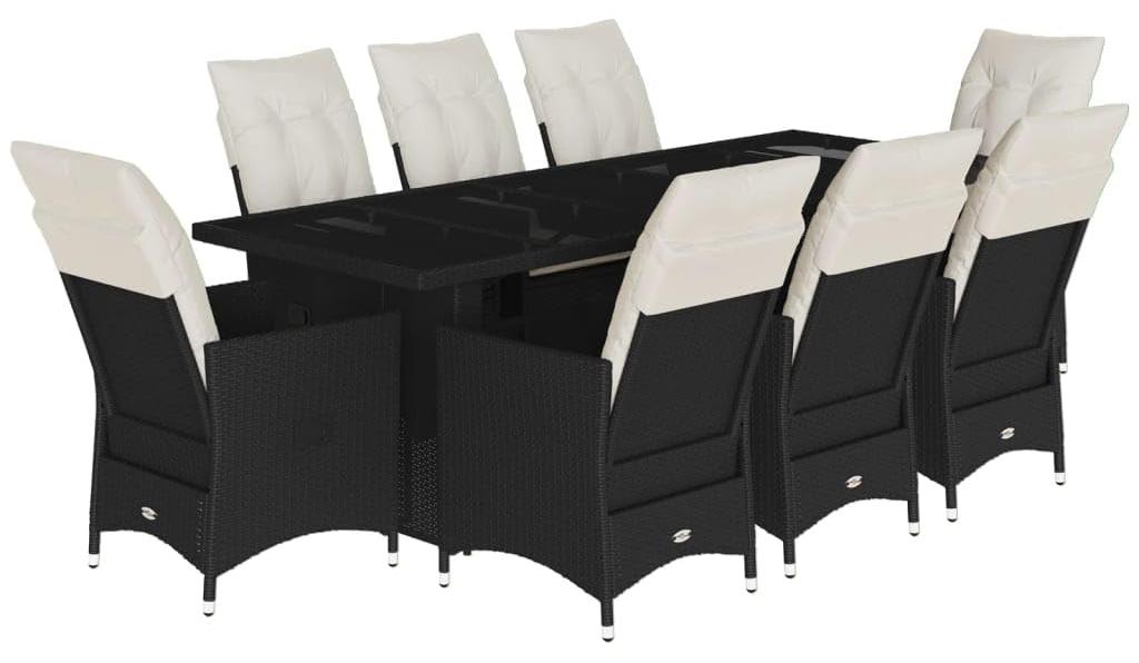 Gartenmöbel-Set, 9-teilig, verstellbare Rückenlehne - PE-Rattan, schwarz