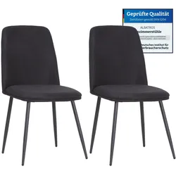 Albatros BONO Stoffstuhl Schwarz– 2er-Set Esszimmerstühle im modernen Retro-Design, gepolstert & ergonomisch, DEKRA-geprüft, pflegeleichter Stoffbezug