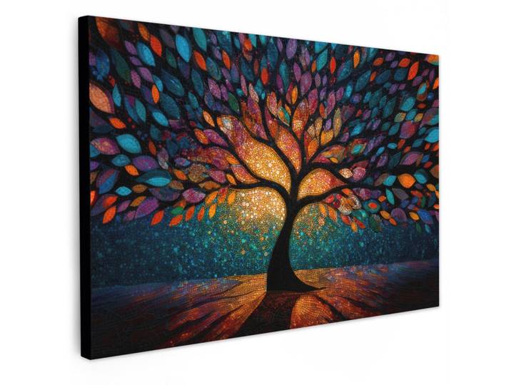 MuchoWow Leinwandbild Mosaik - Bunt - Baum - Äste Groß 140x90 cm, Mehrfarbig, Kiefer, Rechteckig, 140x90 cm, gerahmt, Bilder & Rahmen, Bilder, Leinwandbilder