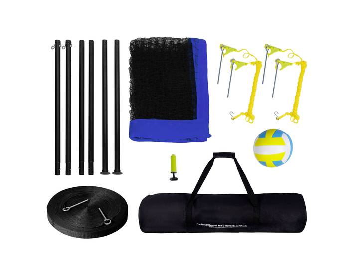 SucceBuy Système de filet de volley-ball extérieur, poteaux en acier à hauteur réglable avec pompe de volley-ball en PVC, sac de transport pour pelouse de plage