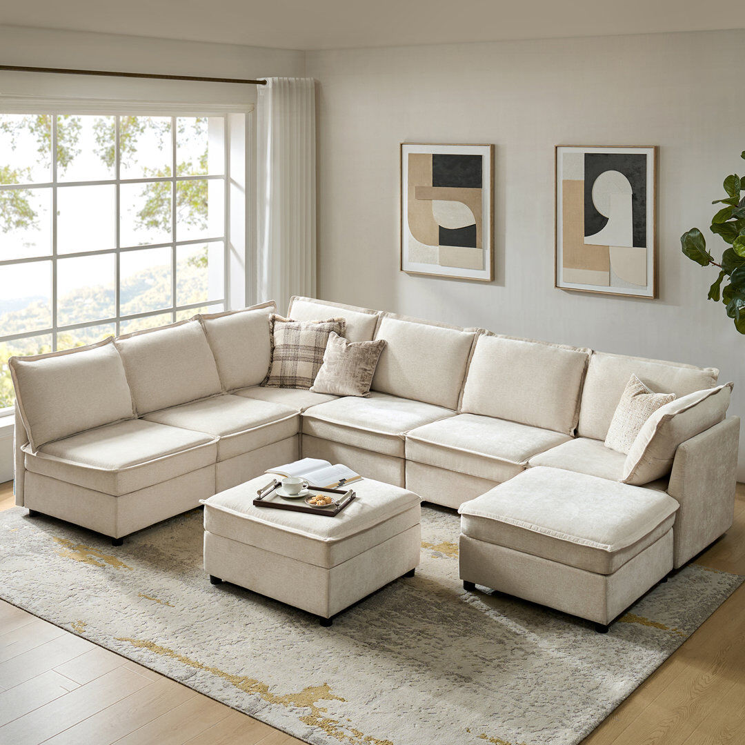 17 Stories Talani Modern 323cm W 8 Seater Modular Corner Sofas with Hidden Storage Beige 88.9cm H X 322.5cm W X 238.7cm D