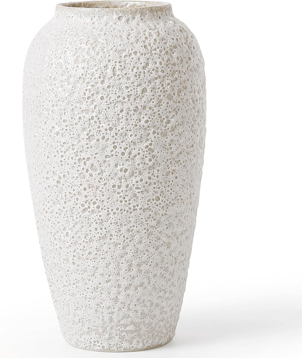 Handgemaakte witte keramische vaas van aardewerk, Hoogte: 35 cm
