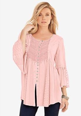Plus Size Women's Taylor Acid Wash Big Shirt by Roaman's in Soft Blush (Size 12 W)