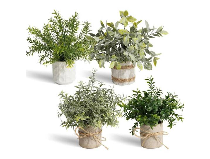 Kunstpflanzen 4-teiliges Set, Mehrfarbig, Kunststoff, 23 cm, Dekoration, Blumen & Blumentöpfe, Kunstpflanzen