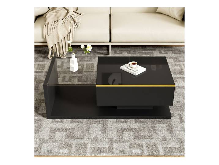 Fine Life Pro Couchtisch 100 cm langer Couchtisch, Hochglanz-Schwarz. Beistelltische