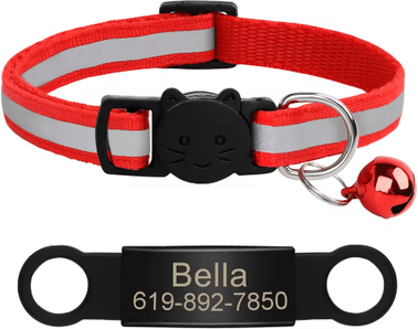 Inspire Picks Personalized Reflective Cat Collar With Engraved ID Nameplate & Bell red 341