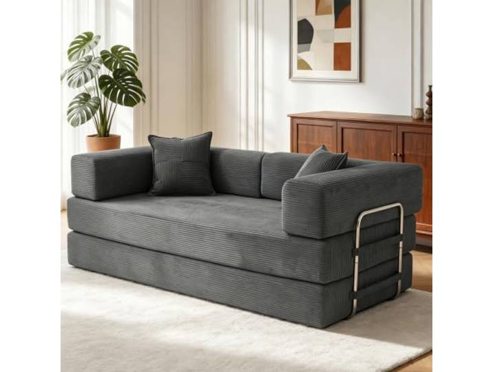 Vipbear Premium 5-in-1 Vielseitiges Rahmenloses Sofa, 200 cm, Ergonomisch Verwandelbarer 3-Sitzer mit Memory-Schaum, Ausklappbares Schlafsofa fürs Wohnzimmer