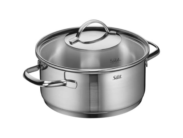 Silit Achat Kochtopf klein 20cm, Glasdeckel, Bratentopf Induktion 2,5l, Edelstahl teilmattiert, unbeschichtet, backofengeeignet