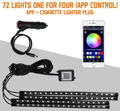 Daily Deals Depot RGB Car LED Interior Lights Wireless Remote & Music Sync, USB Powered Ambient Footwell Lighting For Custom Car Decor 72led App Cig