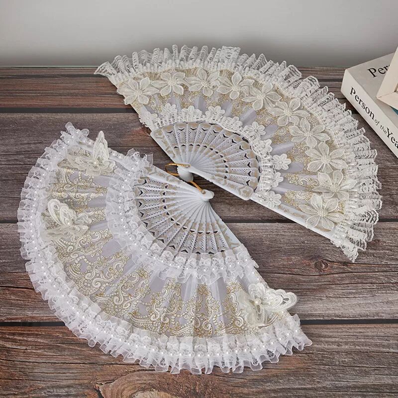 INF Éventail de Danse en Dentelle Blanche Élégant Accessoire de Photographie et Décoration Intérieure model 1