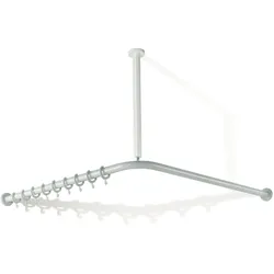 Vorhangstange der Serie 801, Polyamid, Achsmaß 1183 x 1183 mm, kürzbar, Deckenabhängung erforderlich, D: 33 mm, mit 24 Vorhangringen, in Farbe 99 (Reinweiß)