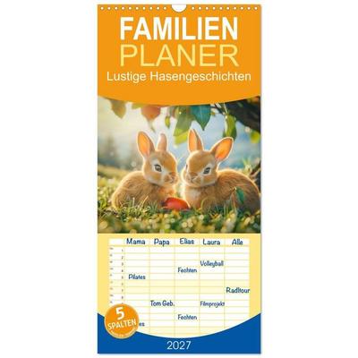 Familienplaner 2027 - Lustige Hasengeschichten mit 5 Spalten (Wandkalender, 21 x 45 cm) CALVENDO