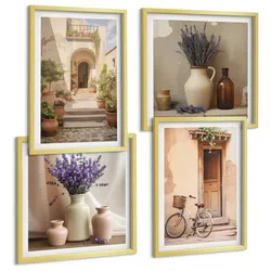 BILDER SET 4er Set - 50x50 cm & 40x60 cm Goldrahmen - Lavendelblüten und Architektur