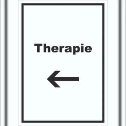 HB-Druck Therapie Schild mit Text und Richtungspfeil links Raum Behandlung hochkant A1 (594x841mm)