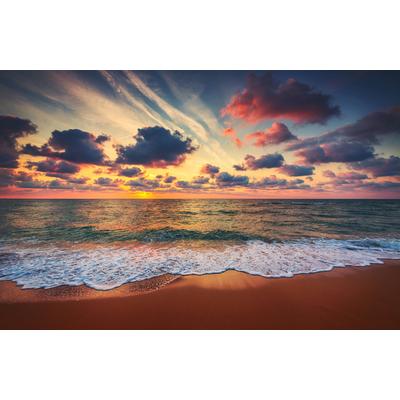 Fototapete PAPERMOON "STRAND-SONNENUNTERGANG WOLKEN DÄMMERUNG MEER LANDSCHAFT", bunt, B:5m L:2,8m, Vlies, Tapeten