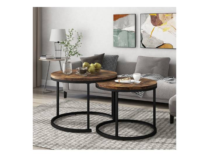 Fine Life Pro Couchtisch 2er-Set runde Couchtische, geschachteltes Design, braun, platzsparend, Beistelltische im Nesting-Stil für Wohnzimmer, vielseitig & stilvoll