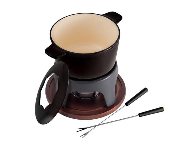 Swissmar F66708 Sierra Fondue Set 11-teiliges, Gusseisen/Edelstahl, Metallisches Schwarz, 1.6L, Fondue-Set für Fleisch, Käse und Schokolade, für 4 Personen, Geschenkset