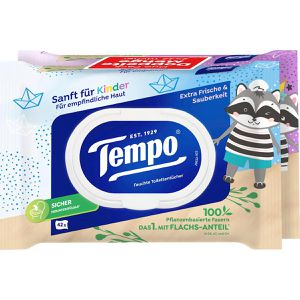 Tempo Toilettenpapier Sanft für Kinder, Feuchte Tücher, für empfindliche Haut, 2 x 42 Tücher