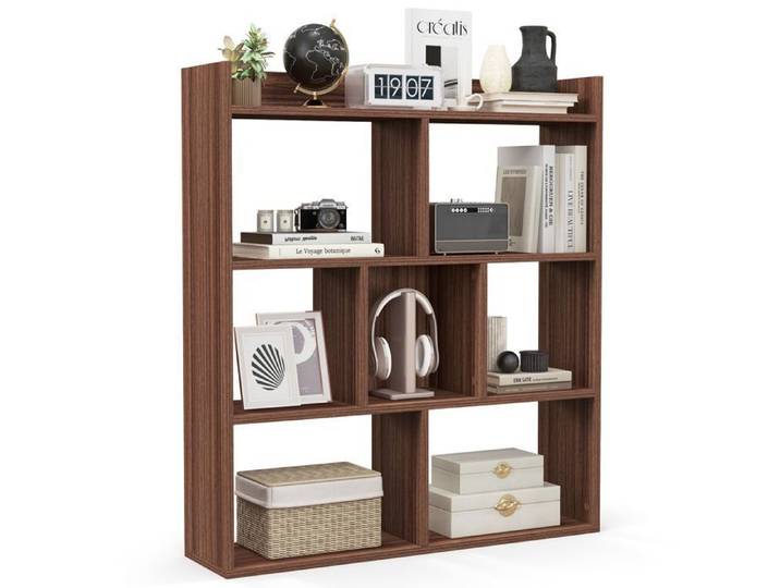 GOPLUS Bibliothèque Ouverte 80x20x90CM - GOPLUS - Etagère Cube 3 Niveaux 7 Casiers Marron