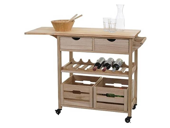 Mendler Servierwagen HWC-G35 Kiefernholz 89x119x41cm - Natur Küchenwagen, Rollwagen, Küchenhelfer, Beistellwagen, Teewagen