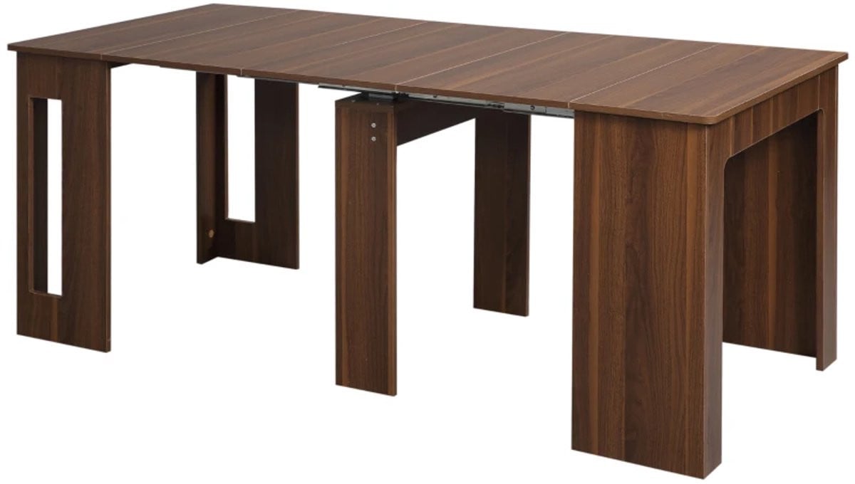 ZYLARO Uitklapbare en uitschuifbare eettafel met zijbladen - Bruin - B/D/H: 180 x 85 x 75 cm