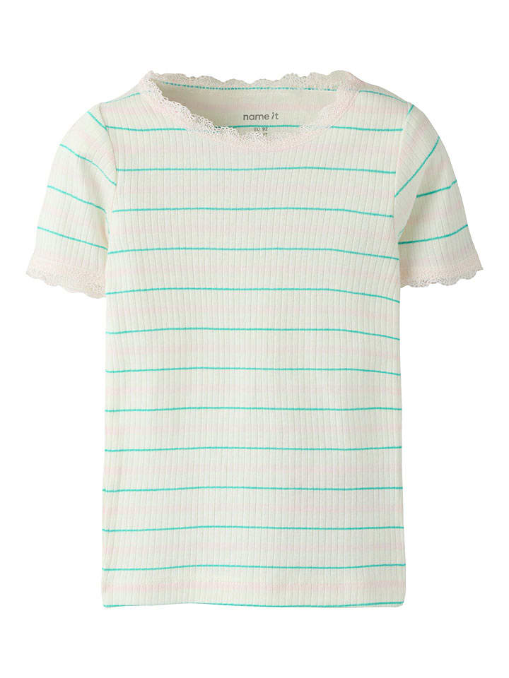 name it Shirt "Fensina" in Rosa/ Grün/ Weiß - 110