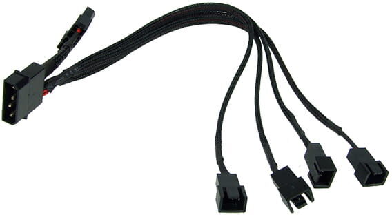 Phobya Y-Adapter 4Pin Molex auf 4x 3Pin (12V) - Schwarz 30cm