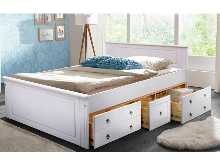 OTTO home Massivholzbett Hugo, FSC® zertifiziert, Landhausstil, zeitlos und edel (auch als Super Sparset inklusive Schubkästen), Stauraumbett, extra belastbar, Made in EU, viele Breiten