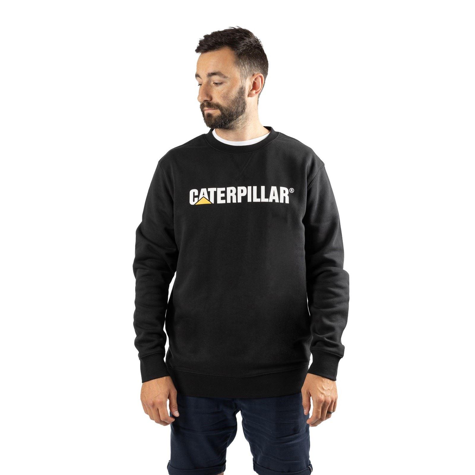 Caterpillar Mittelgewicht Rundhals Baumwoll Herren Schwarz Sweatshirt