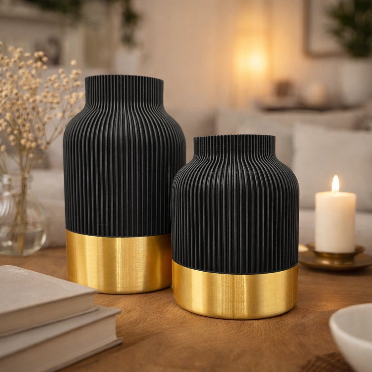 Luxury Layerzz Royal Line 3D-geprinte vaas voor droogbloemen, goud, Hoogte: 16 cm