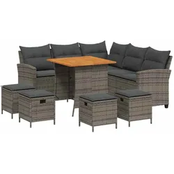 vidaXL 6-tlg. Garten-Sofagarnitur mit Kissen L-Form Grau Poly Rattan